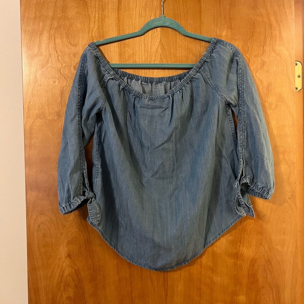 Vineyard Vines Martinique Off The Shoulder Chambray Blue Top Size 2 MSRP $88 NWT - Picture 5 of 8